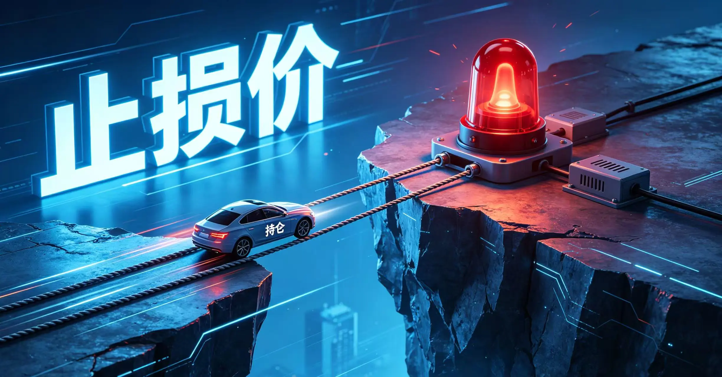 悬崖边的止损警报，条件订单保护持仓安全的场景图。