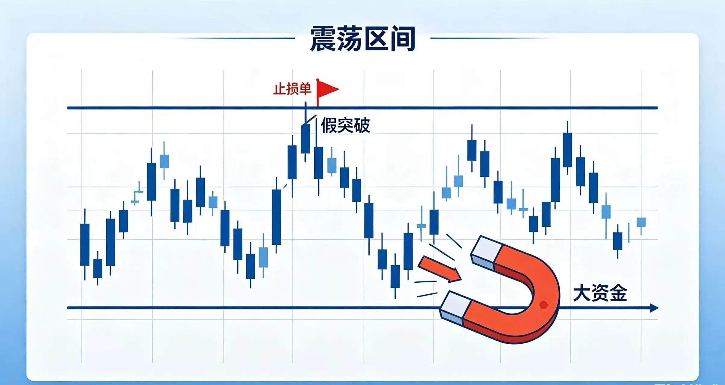 盘整区假突破与流动性猎杀示意图 盘整区假突破与流动性猎杀示意图
