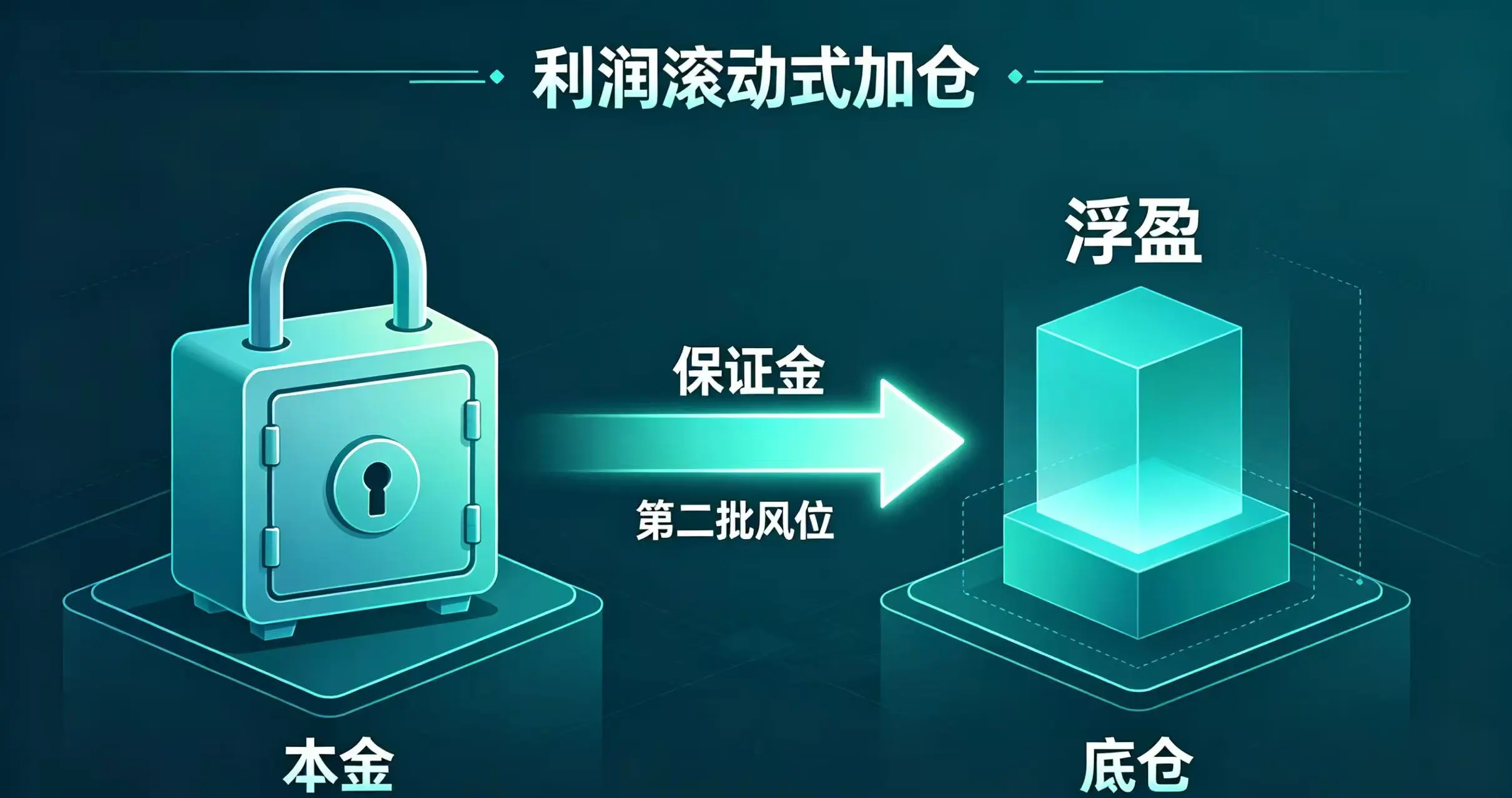 左侧的 “本金” 保险箱安全锁定,右侧用 “底仓” 产生的 “浮盈” 作为保证金,开设 “第二批仓位”,实现本金 0 风险。 左侧的 “本金” 保险箱安全锁定,右侧用 “底仓” 产生的 “浮盈” 作为保证金,开设 “第二批仓位”,实现本金 0 风险。
