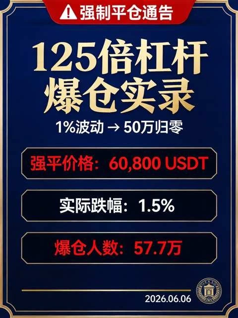 高杠杆爆仓血泪史：125倍杠杆下一根1%的针，如何让50万灰飞烟灭